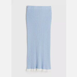 Women's H&M Light Blue Ruffle-trimmed Rib-knit Skirt S